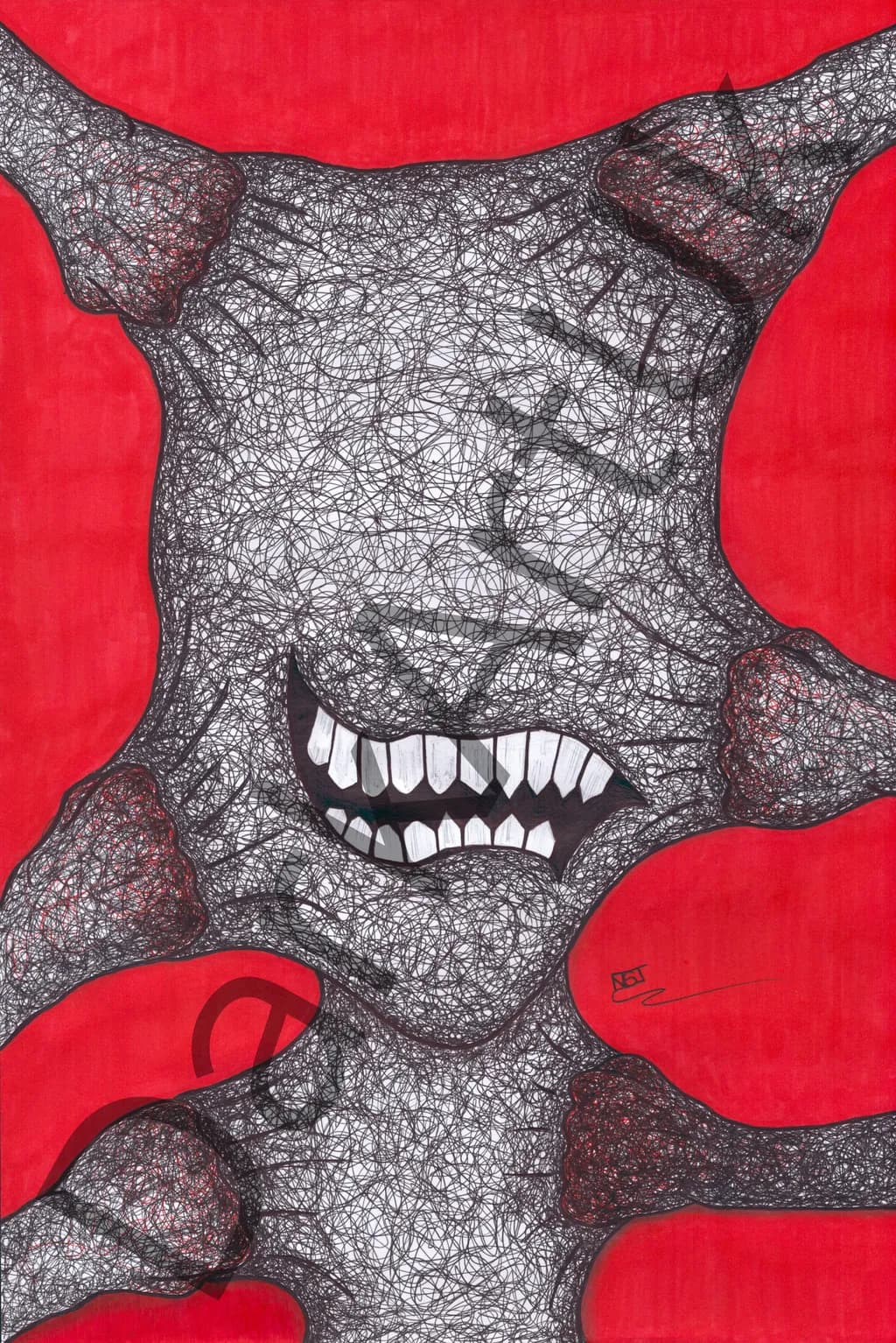 Red Scribble Skull