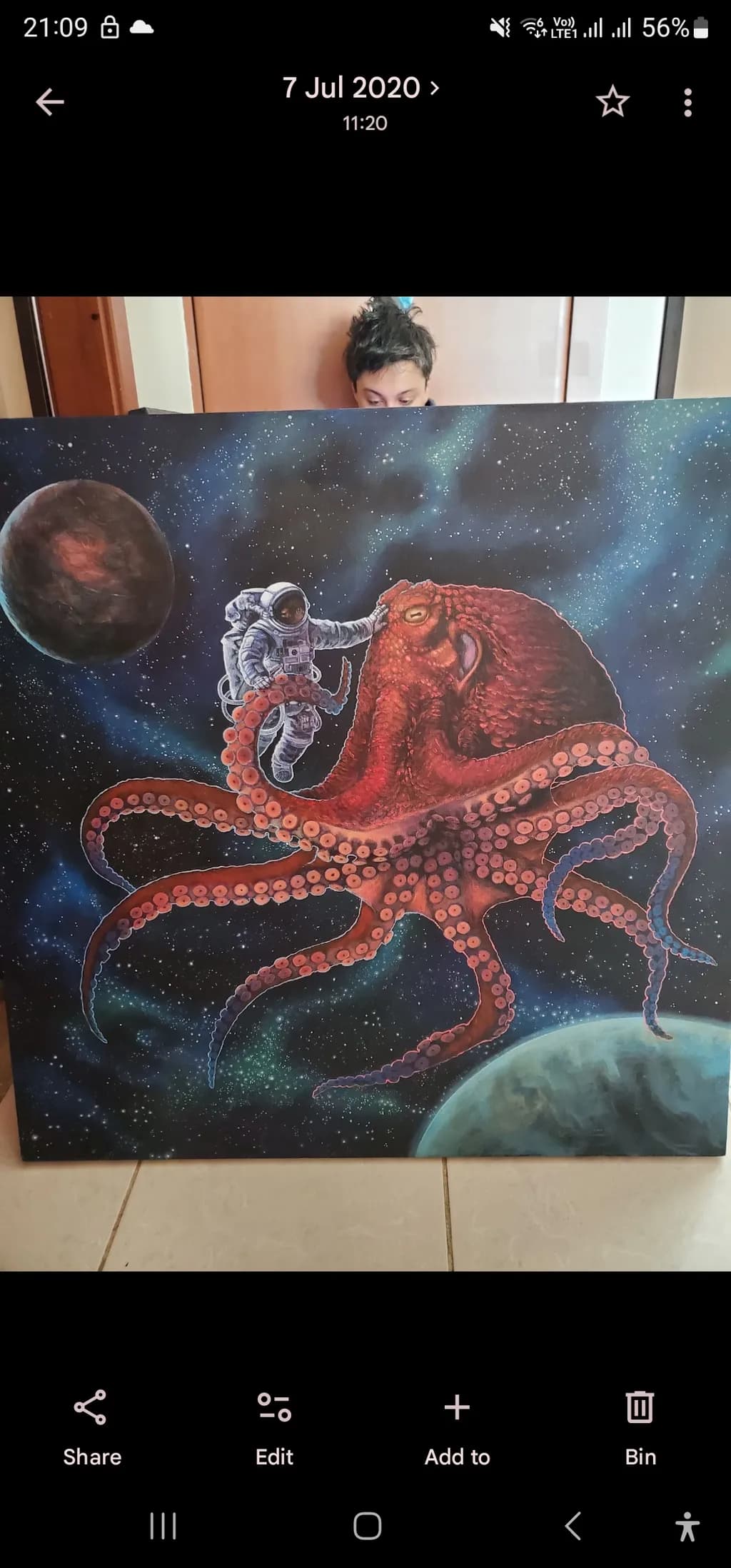 Astronaut and Octopus Among the Stars