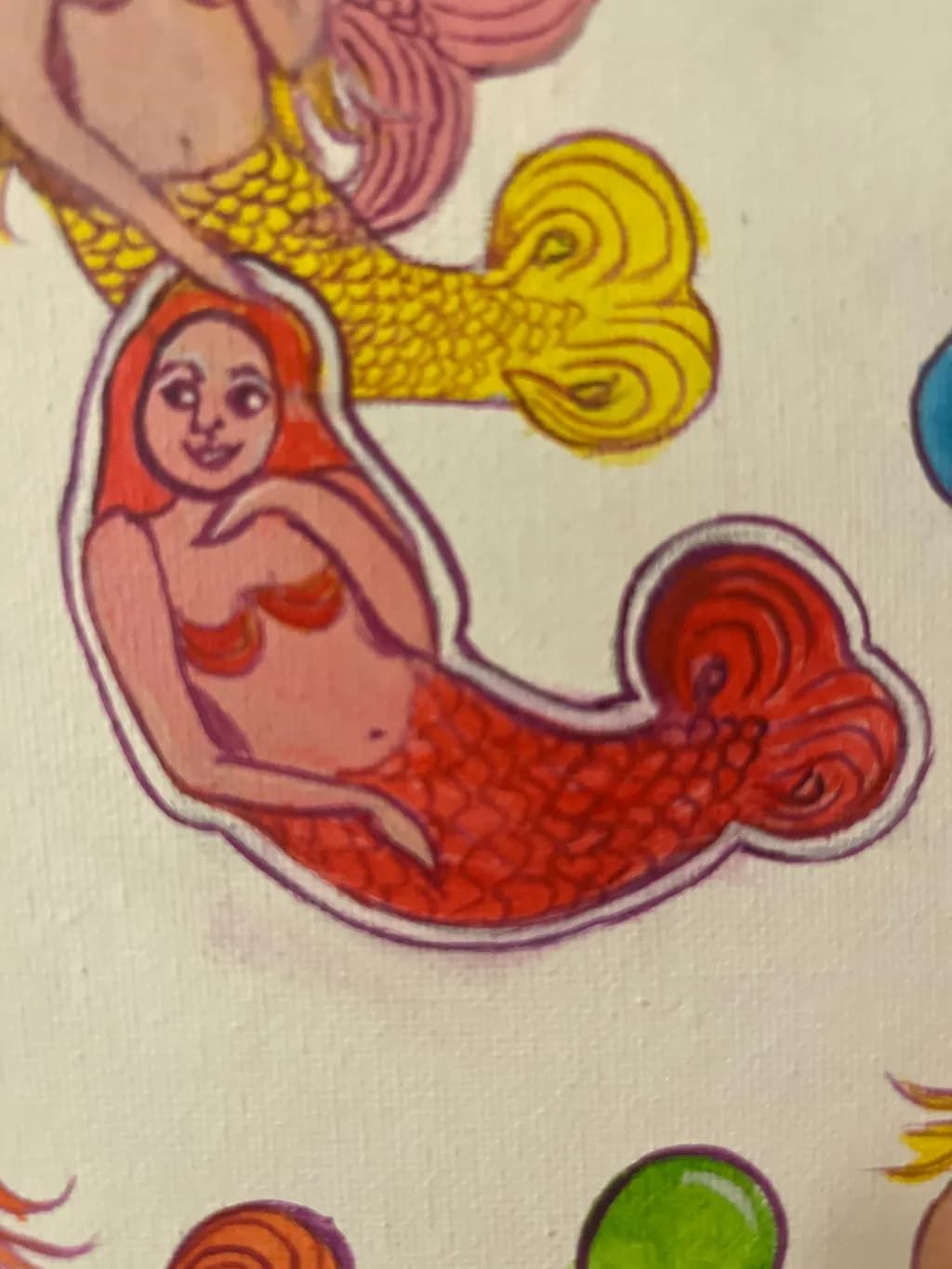 Crimson Mermaid and Golden Fish
