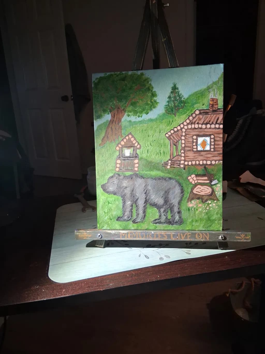 Bear by the Log Cabin