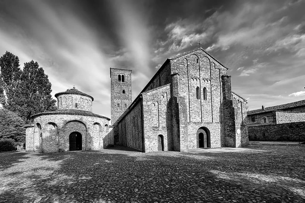 Medieval Stone Monastery in Monochrome