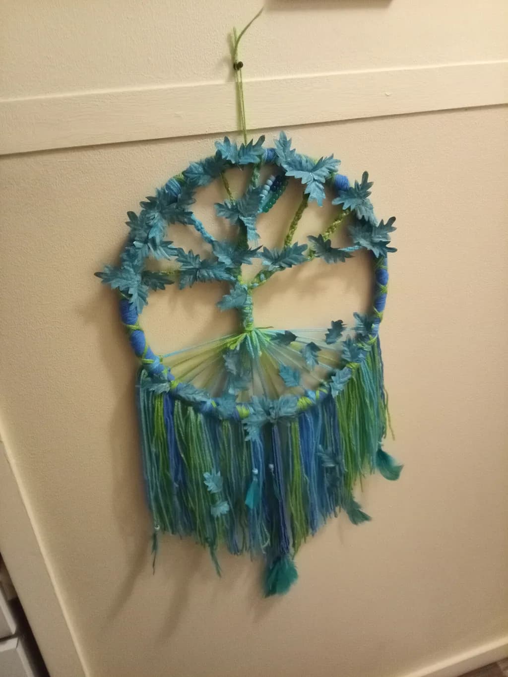 Blue Floral Yarn Wall Hanging