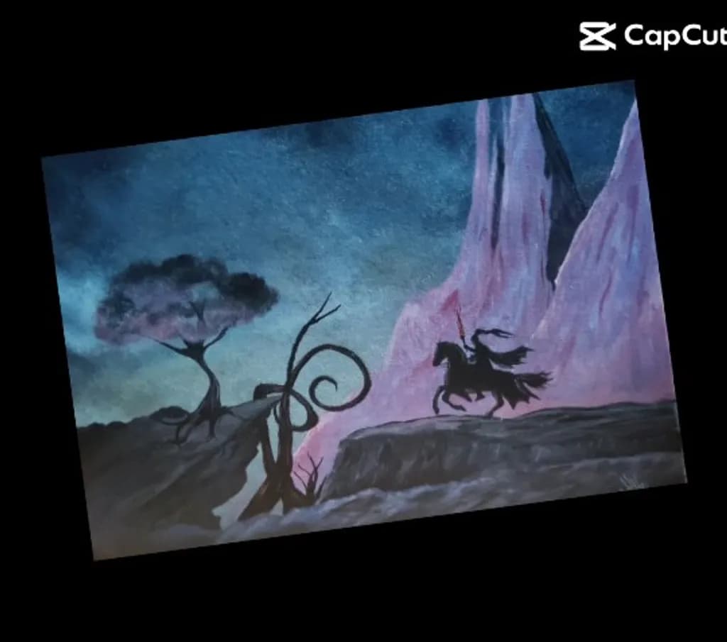 Rider Beneath Purple Cliffs