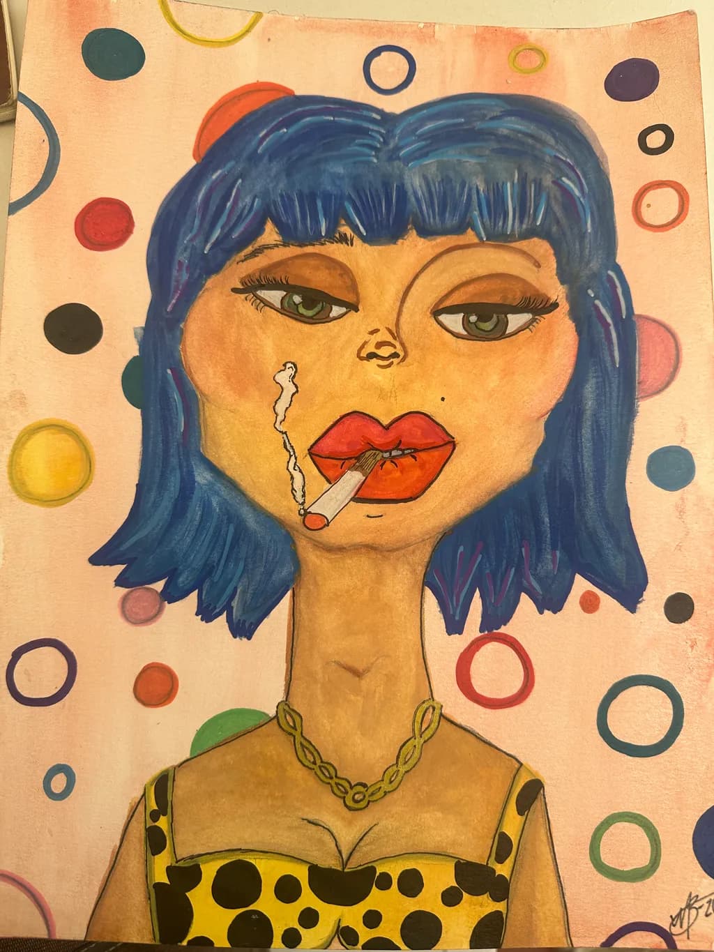 Blue-Haired Portrait with Cigarette