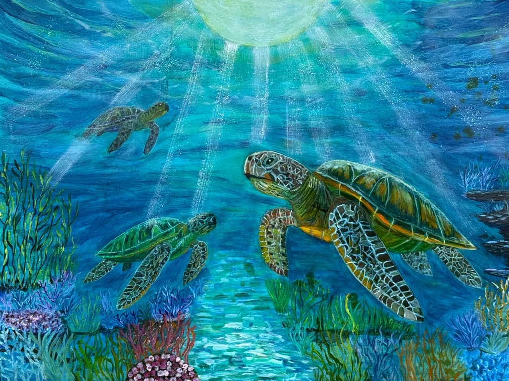 Underwater Turtle Family