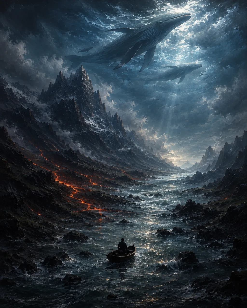 Whales Over Volcanic Seas