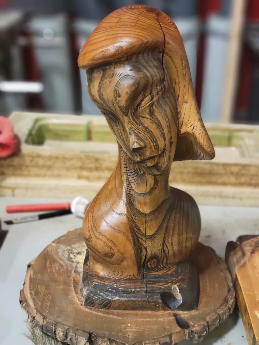 Carved Wooden Portrait