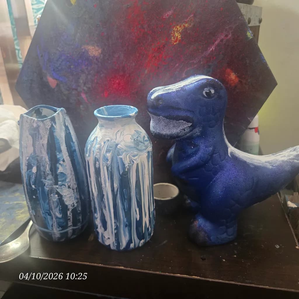 Blue Dinosaur and Vases