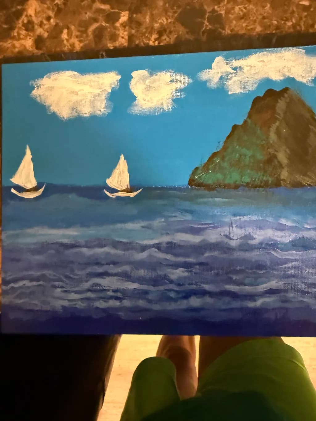 Sailboats Beneath the Mountain Island