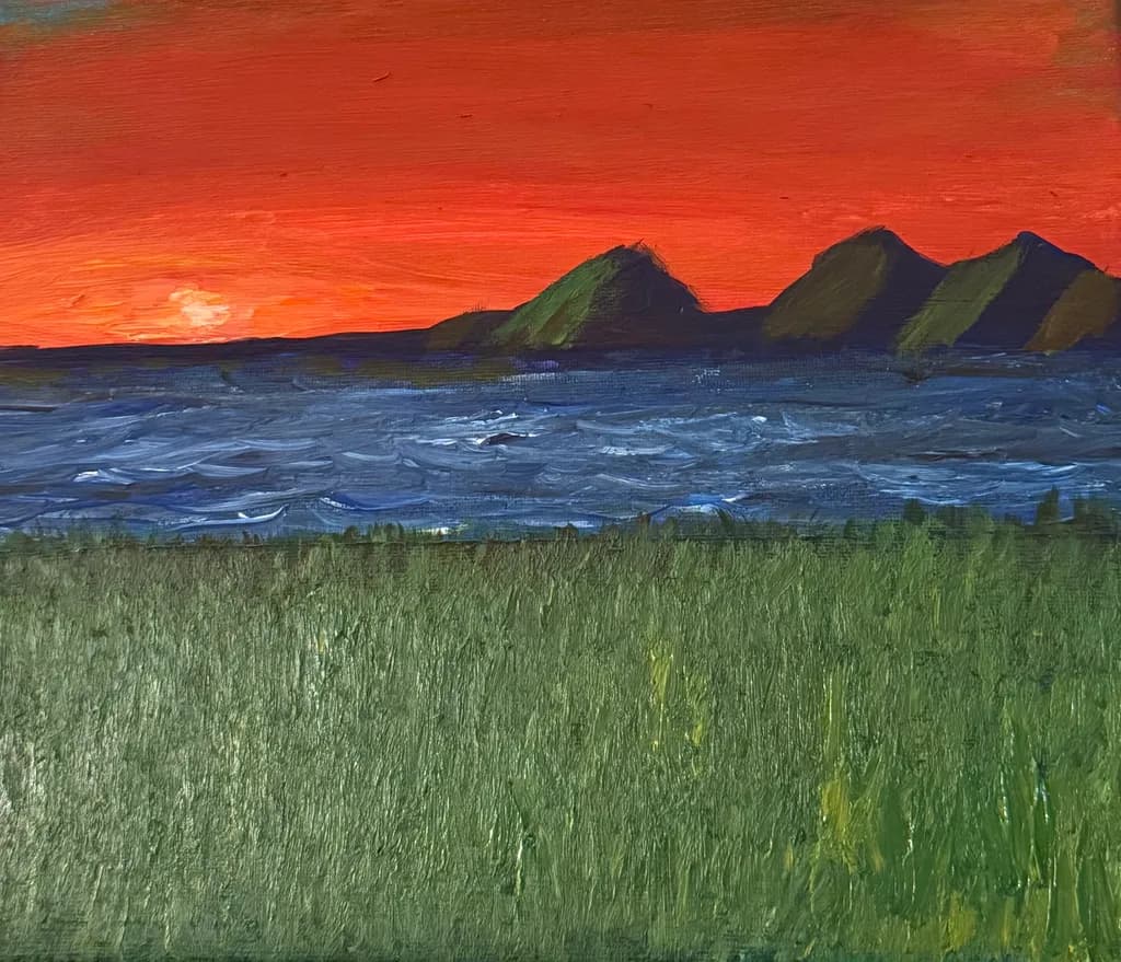 Mountain Sunset Over Ocean