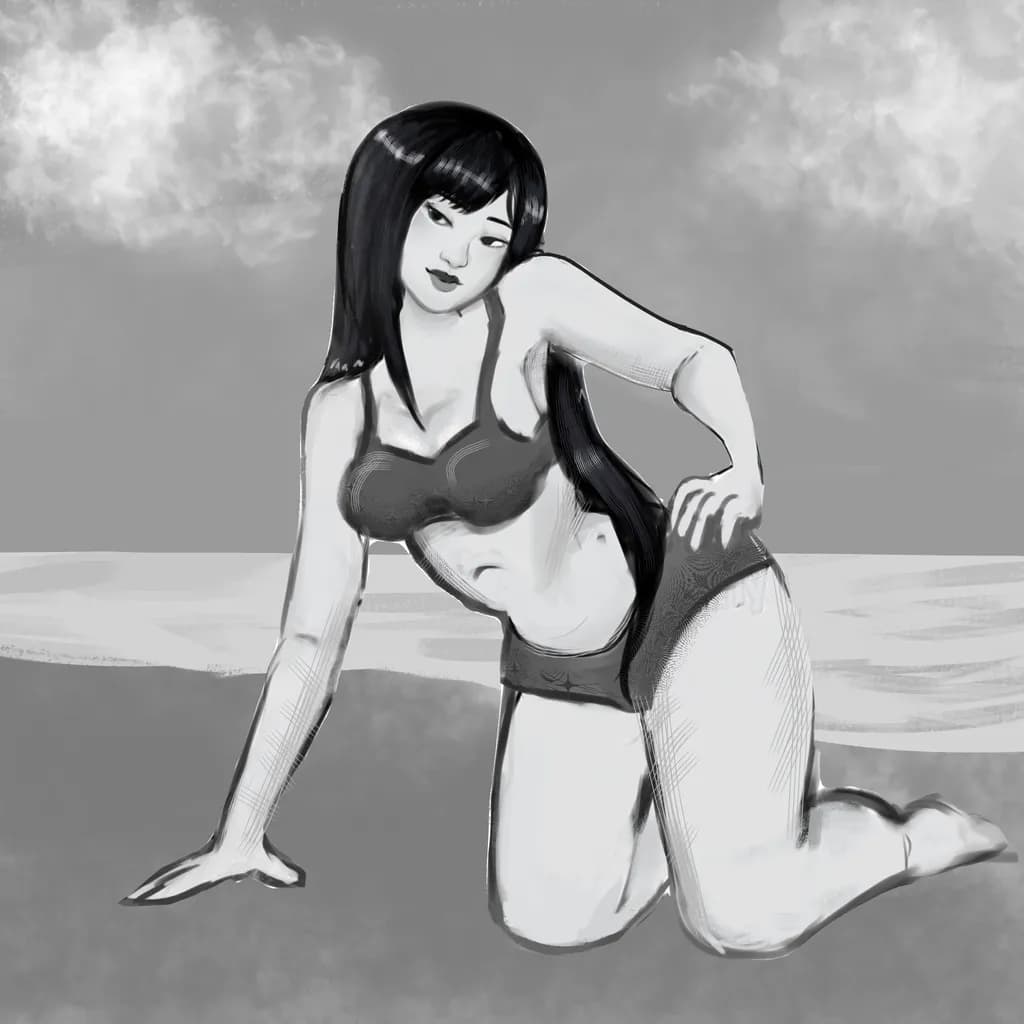 Monochrome Kneeling Portrait