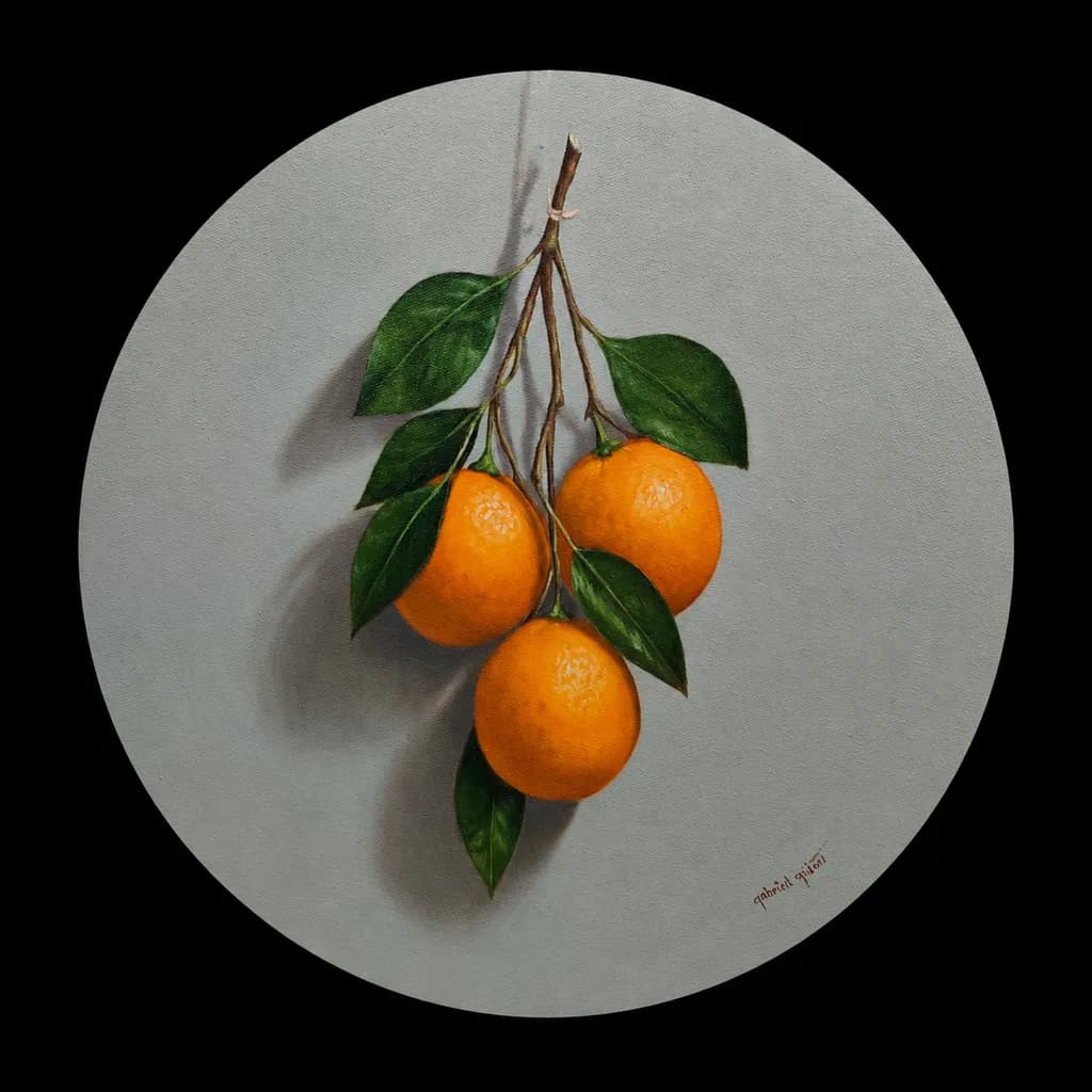 Three Oranges and Leaves