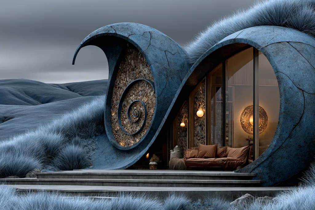 Shell-Shaped Blue Villa