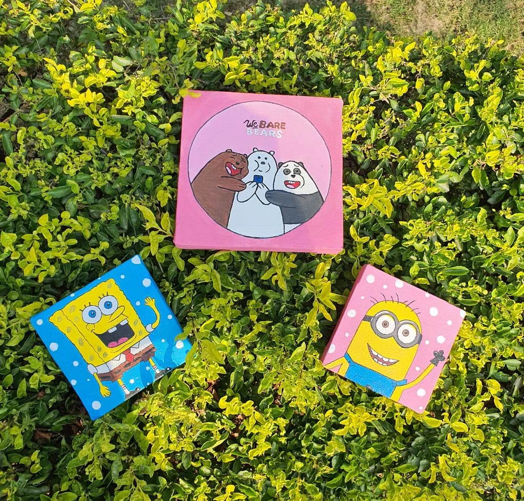 Cartoon Trio Among Greenery