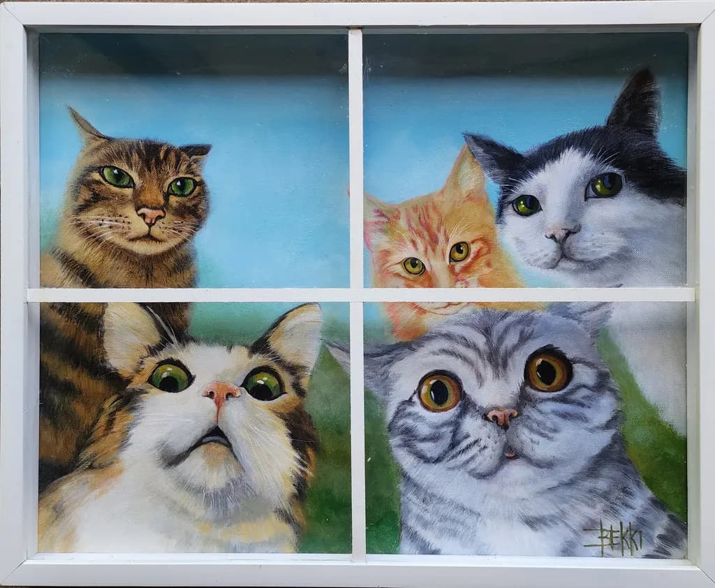 Four Cats at the Window