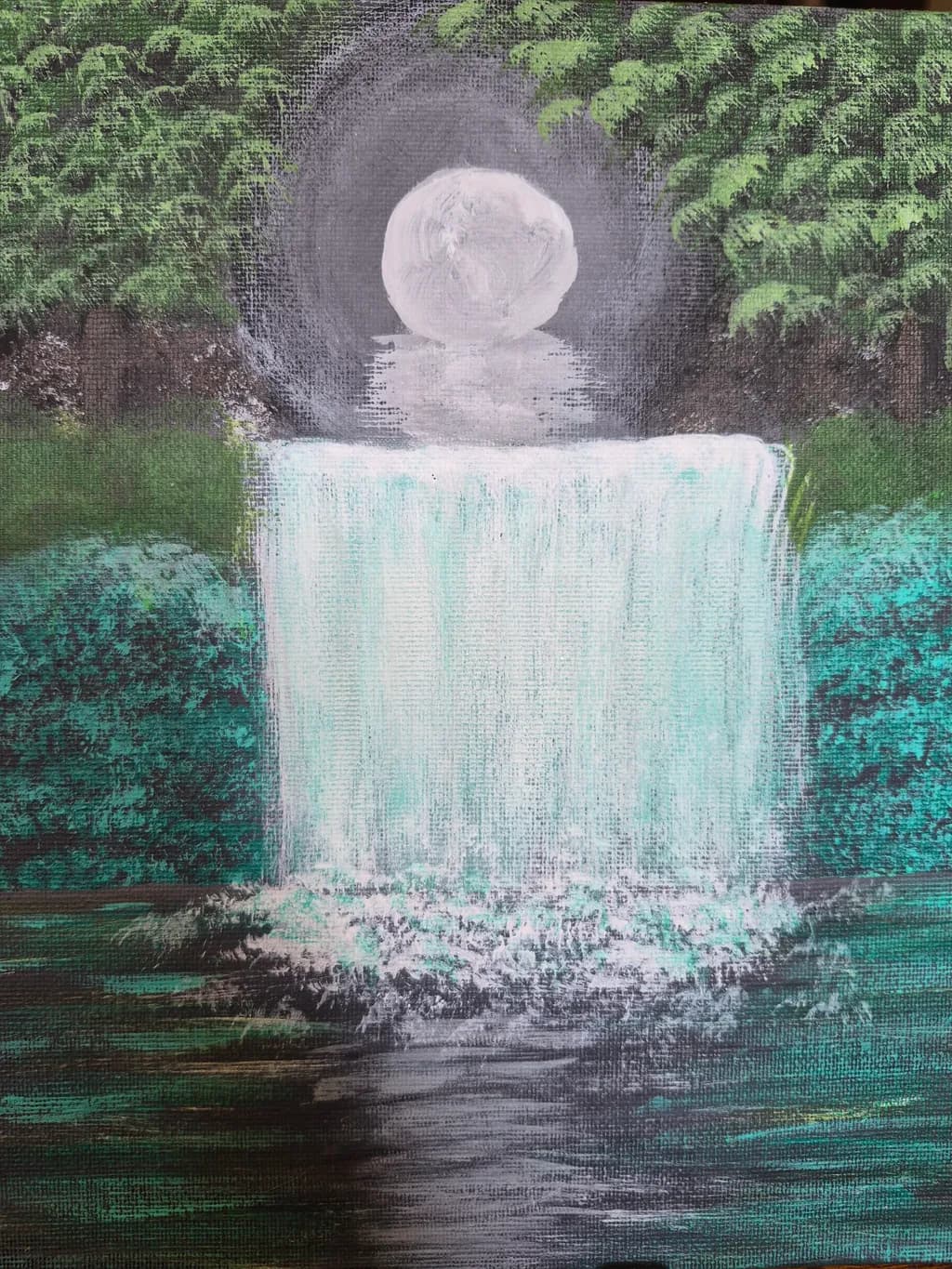 Moonlit Waterfall Forest