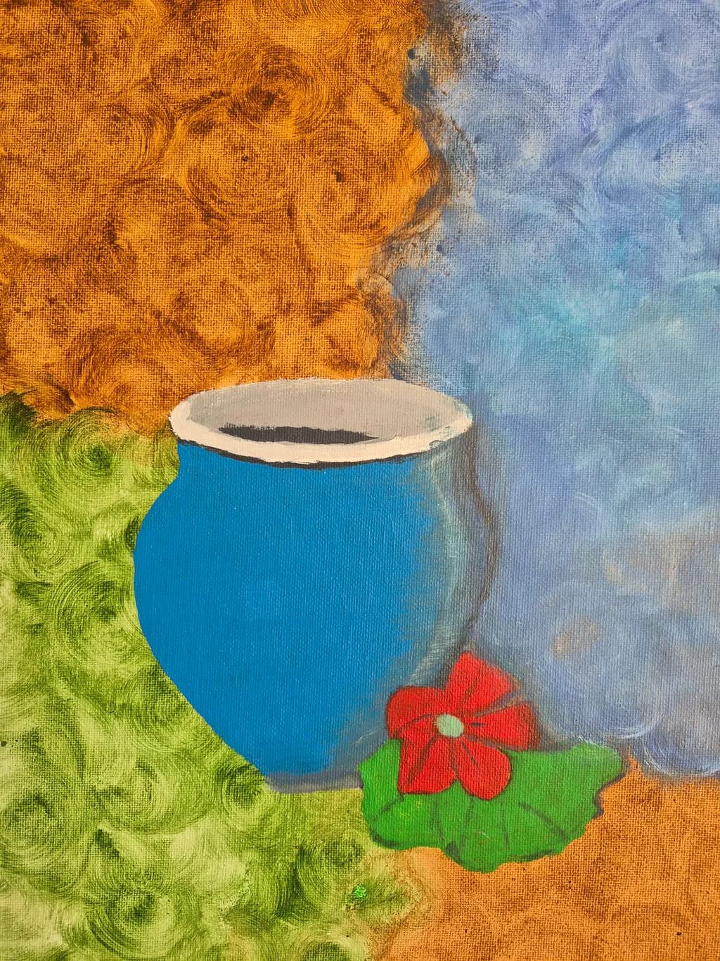 Blue Vessel and Red Flower