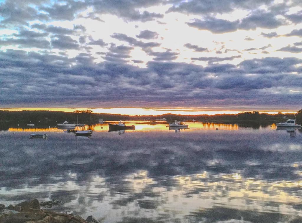 Foggy Sunset Newcastle Basin, New Hampshire