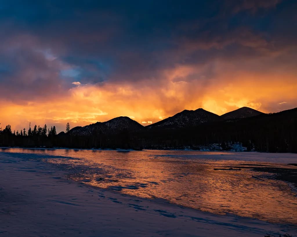 Frozen Sprague Lake Sunset