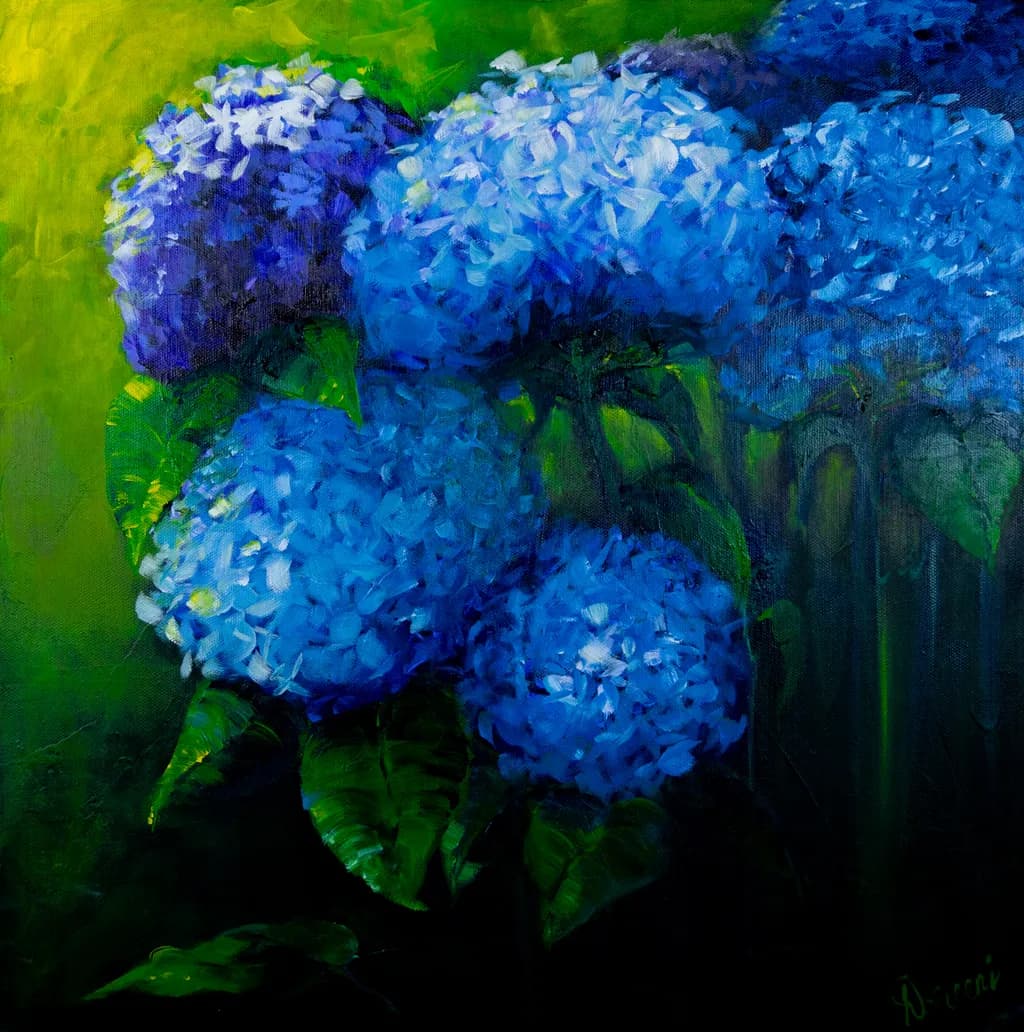 Glowing Blue Hydrangeas