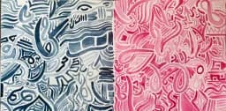 Pink and Blue Calligraphy