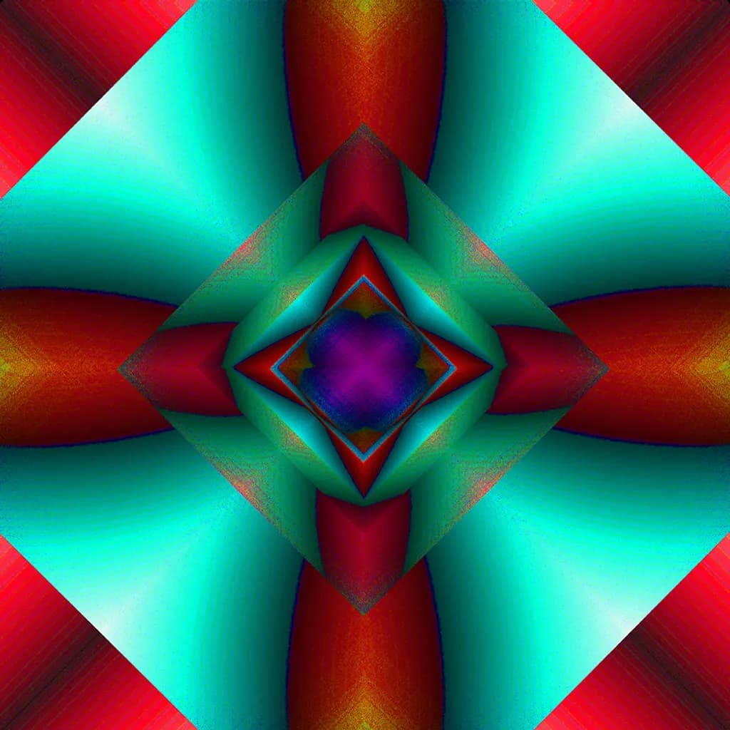 A Geometric Dance of Teal and Crimson 