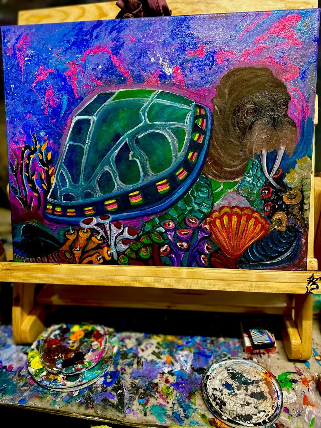 Sea Turtle and Walrus Reef Mosaic