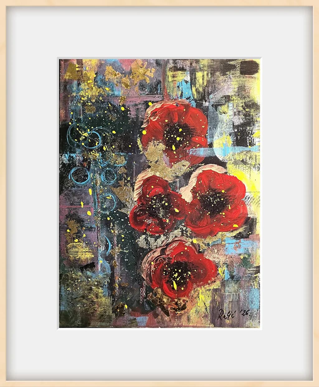 Three Poppies in Paint-splashed Bloom