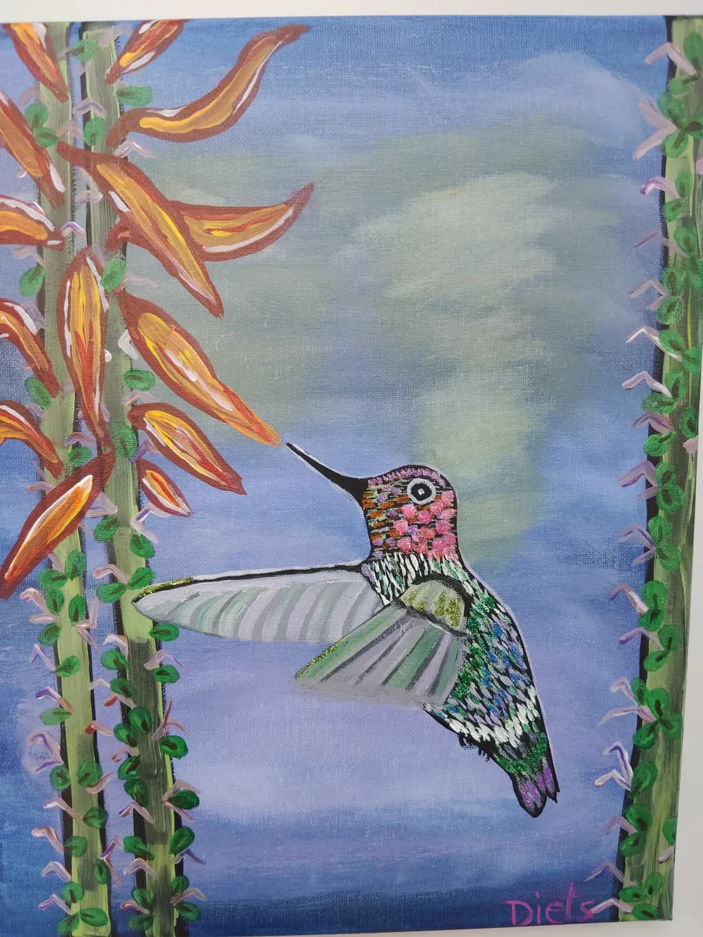 Hummingbird Among Flowers