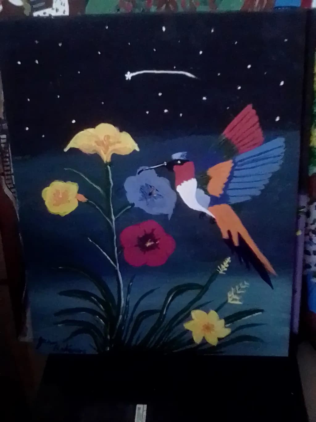 Hummingbird Among Flowers