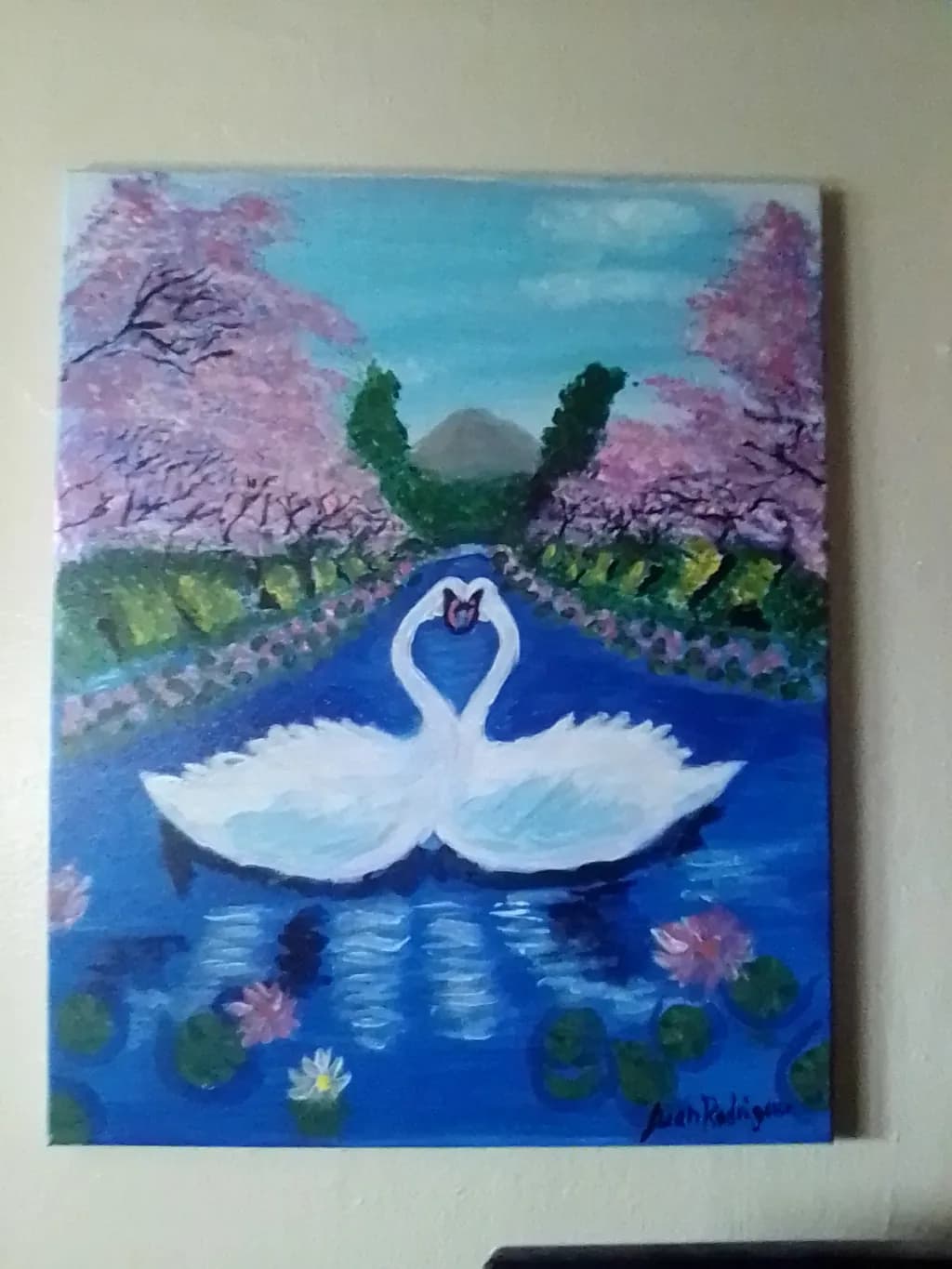 Swan Beneath Blossoms