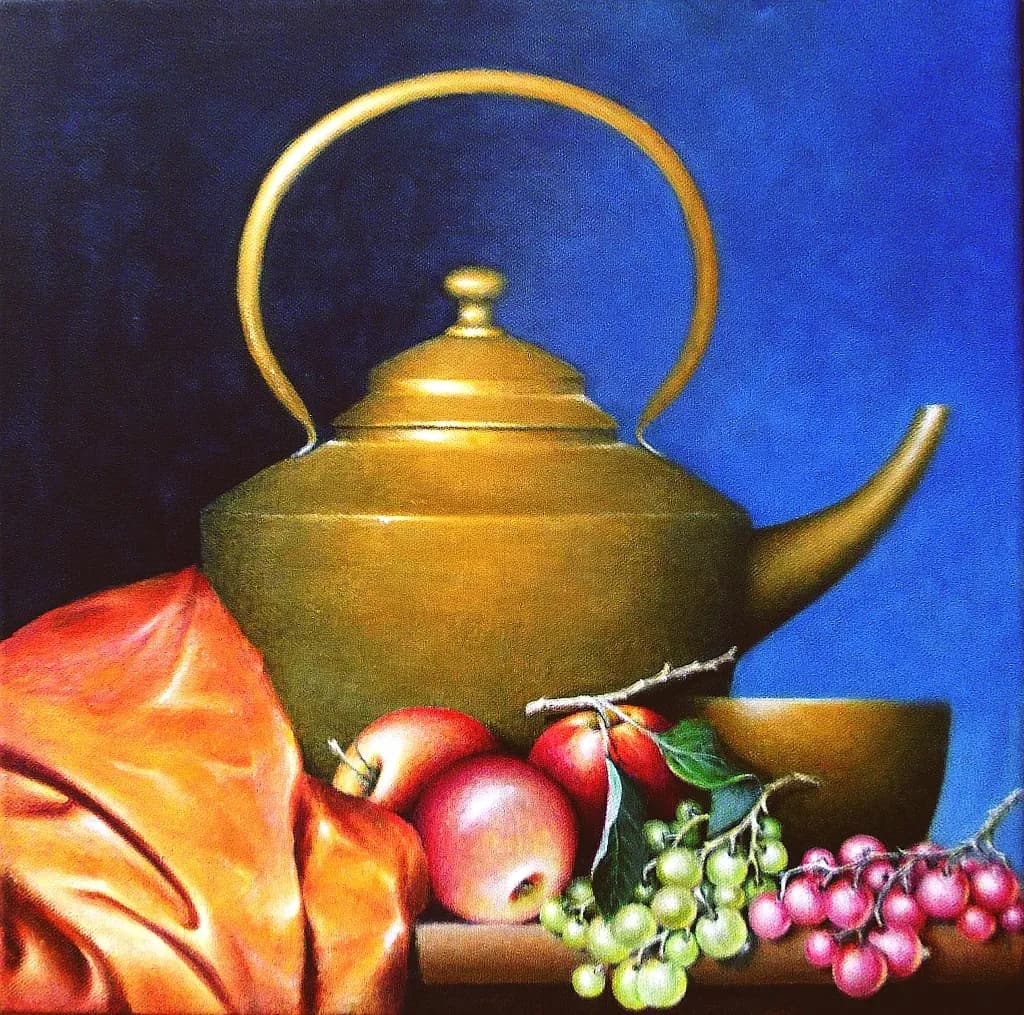 Teapot, Grapes and Apples Still Life