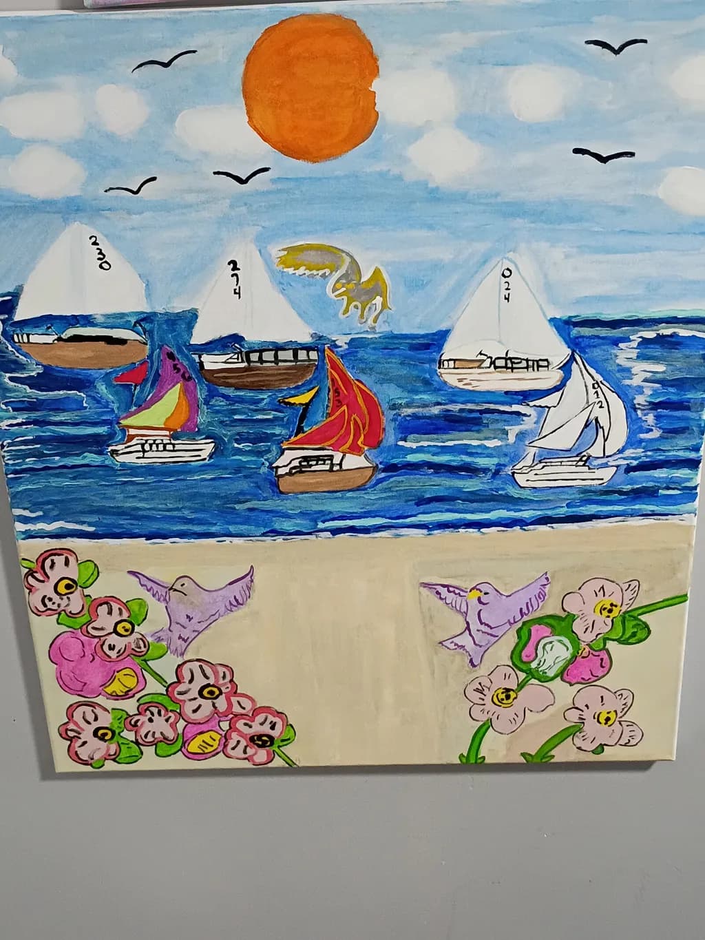 Seaside Sailboats and Flowers