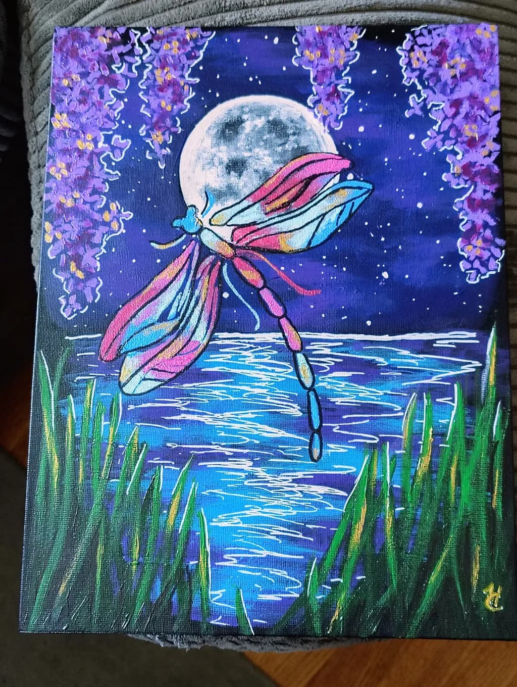 Moonlit Dragonfly over Water