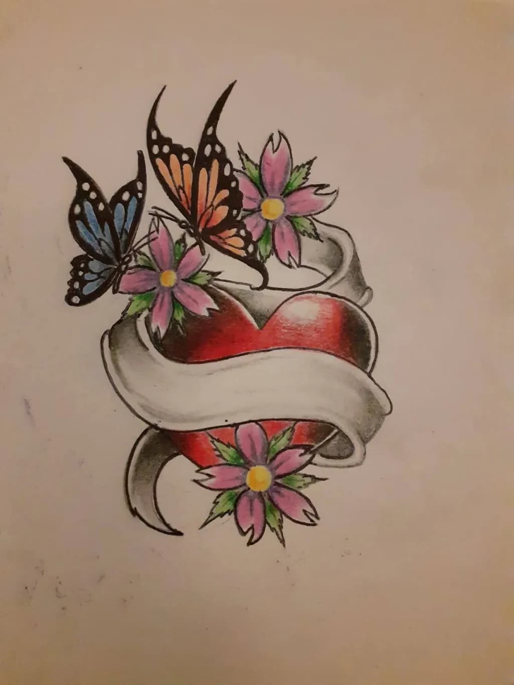 Floral Heart and Butterflies