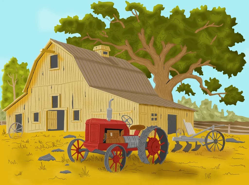 Old Barn with Old Tractor