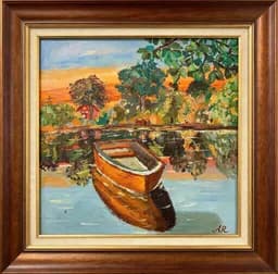Wooden Boat at Sunset