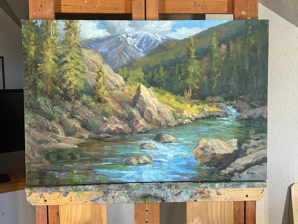 Serenity in Nature: A Tranquil Landscape of Mountains, Water, and Trees