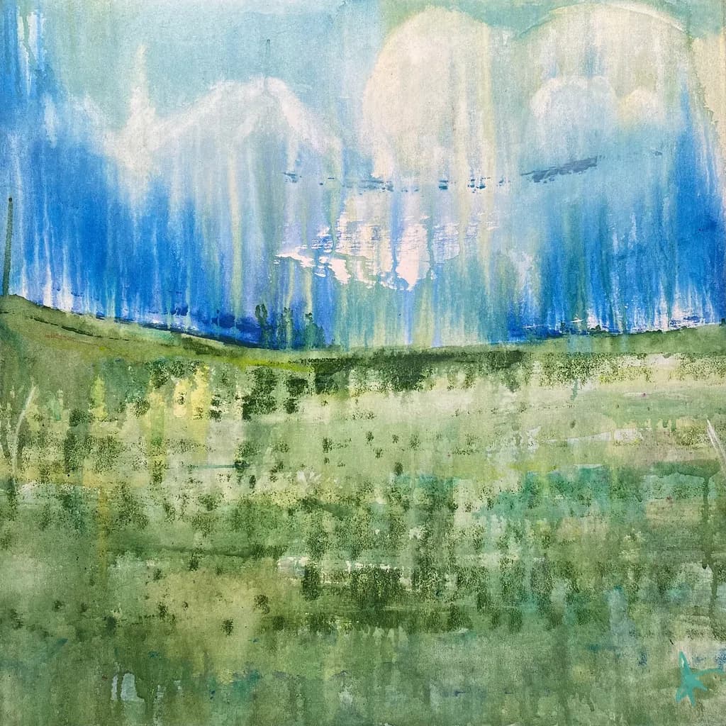 Serenity in Blue and Green: An Abstract Watercolor Landscape Journey