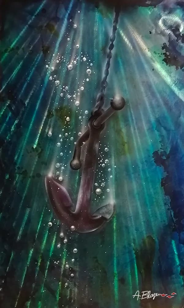 Ethereal Depths: The Anchor's Embrace in a Sea of Light and Bubbles