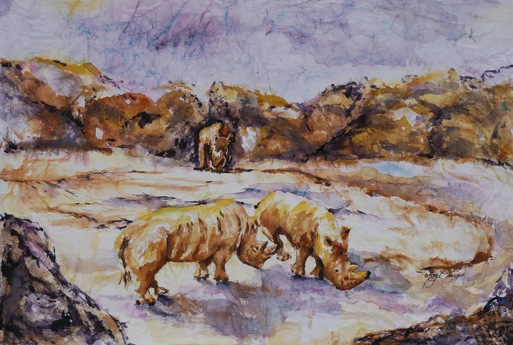 Rhinos at Dusk: A Serene Encounter in Nature's Embrace