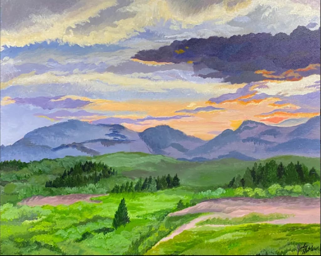 Whispers of Dusk: A Serene Mountain Landscape at Sunset