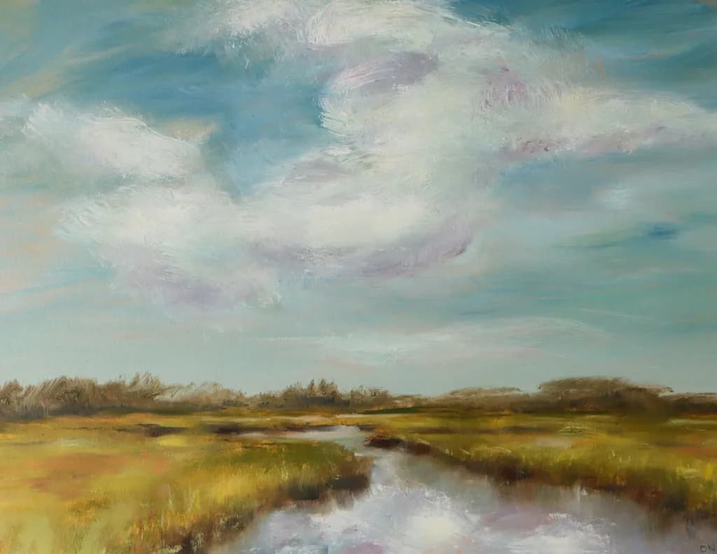 Whispers of the Meadow: A Serene Landscape of Sky and Stream