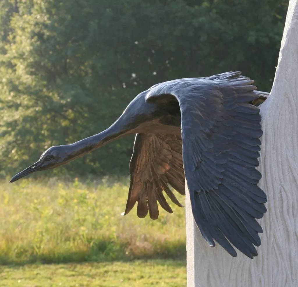 Soaring Elegance: A Bronze Heron in Flight Sculpture