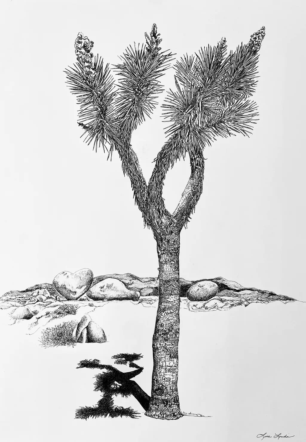 Whispers of Nature: The Resilient Joshua Tree in Ink and Stone