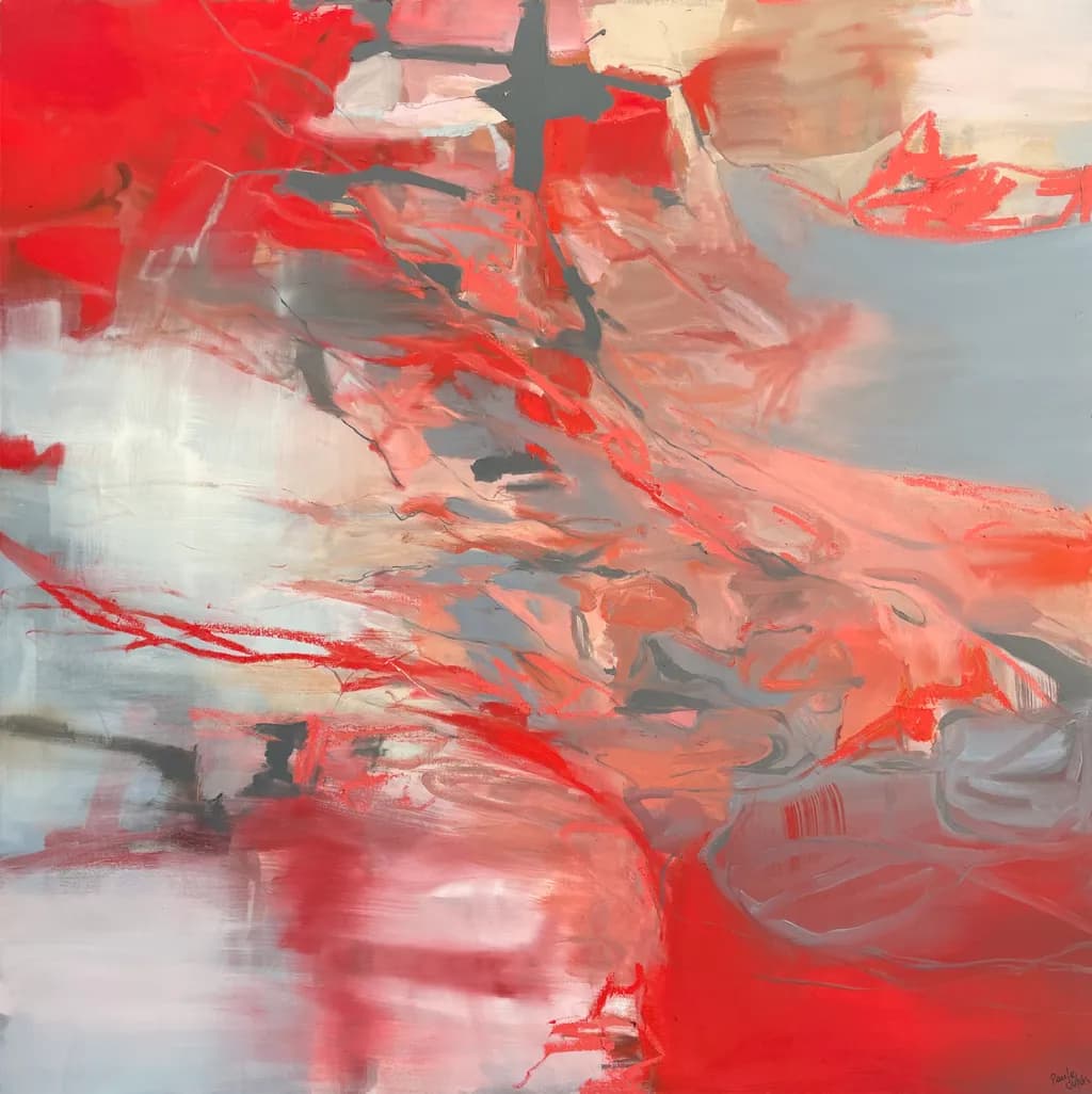 Crimson Whispers: A Dance of Emotion and Color in Abstract Expressionism