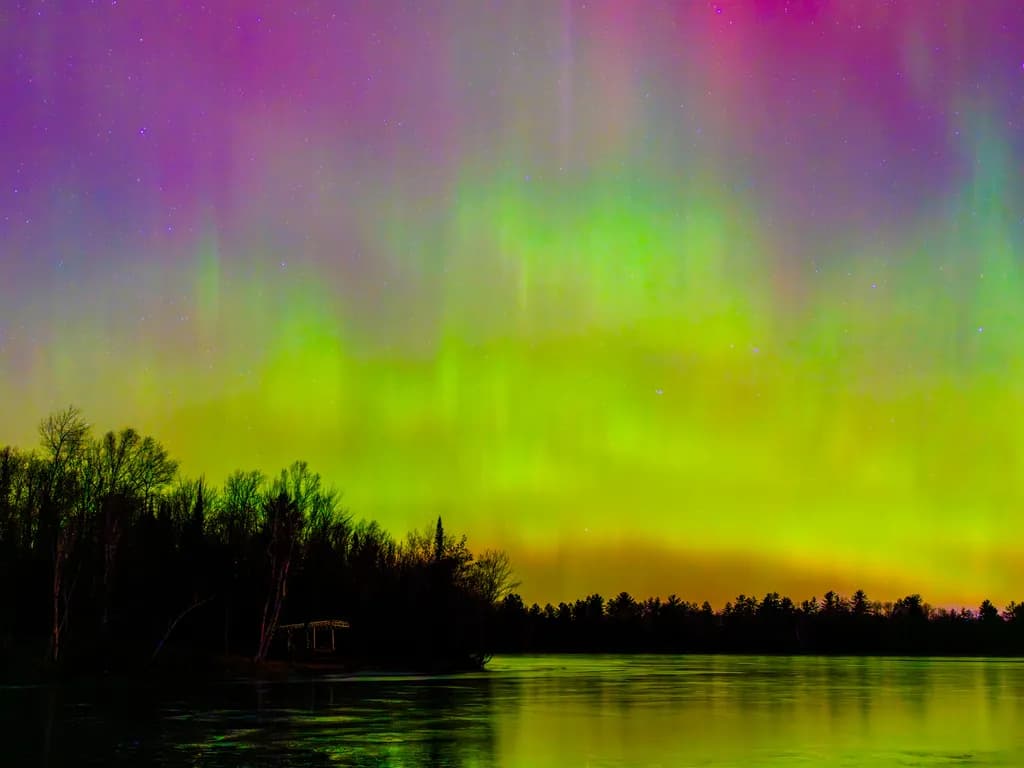 Northern Lights Over Lake