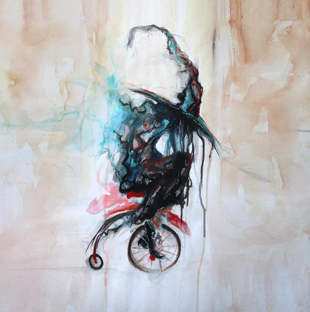 Whimsical Journey: The Unicycle Dreamer in Abstract Motion