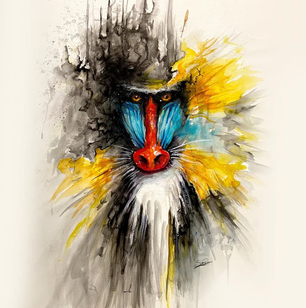Vibrant Majesty: The Expressive Essence of a Baboon in Abstract Colors
