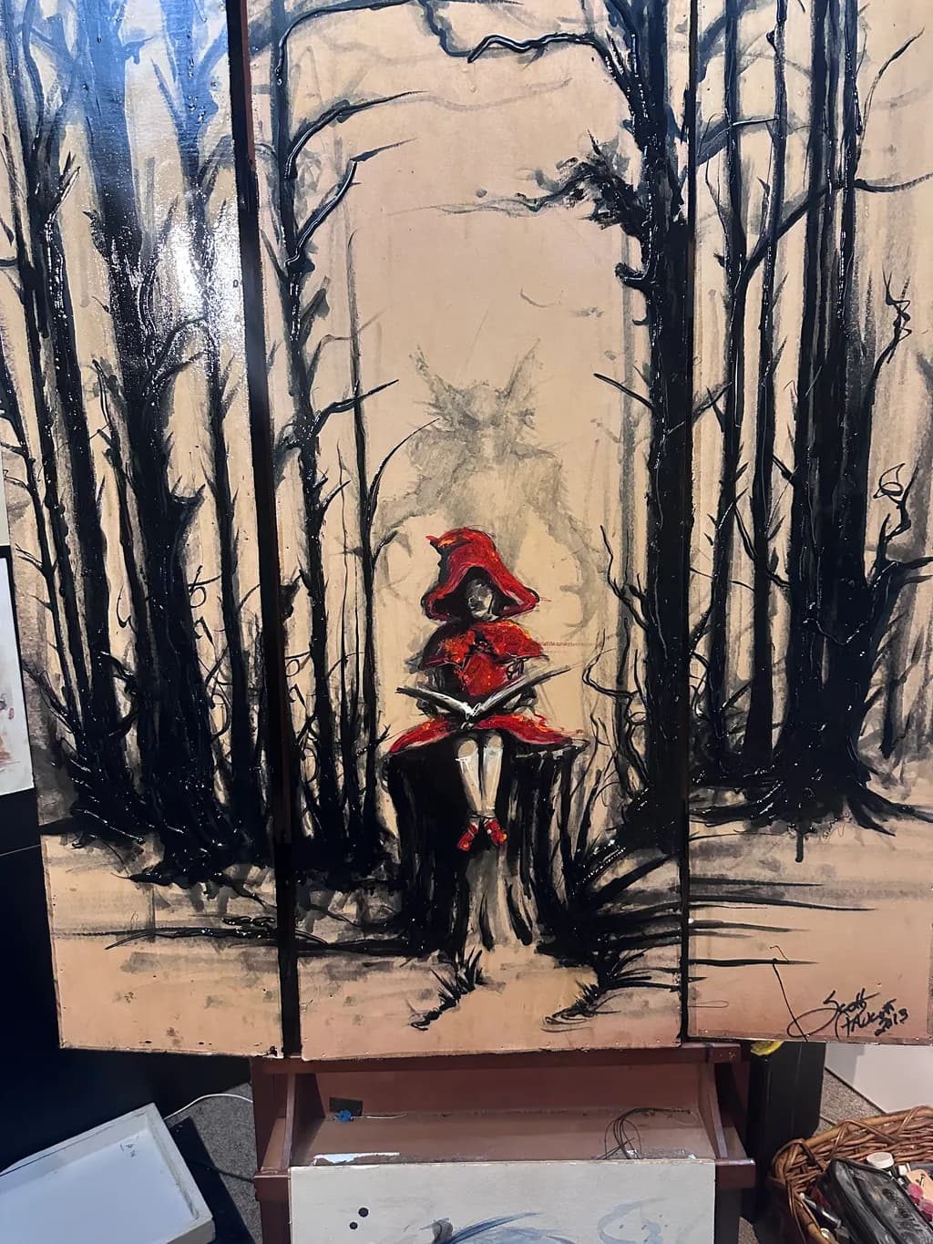 Whispers of the Enchanted Forest: A Mystical Journey in Red and Shadow